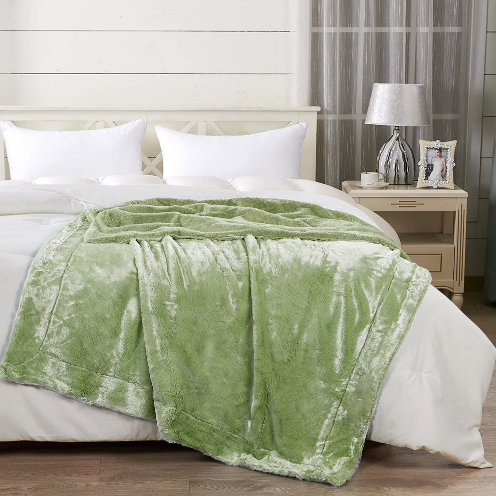 Plain Faux Fur Throw Blanket, Sage, 50''x60''