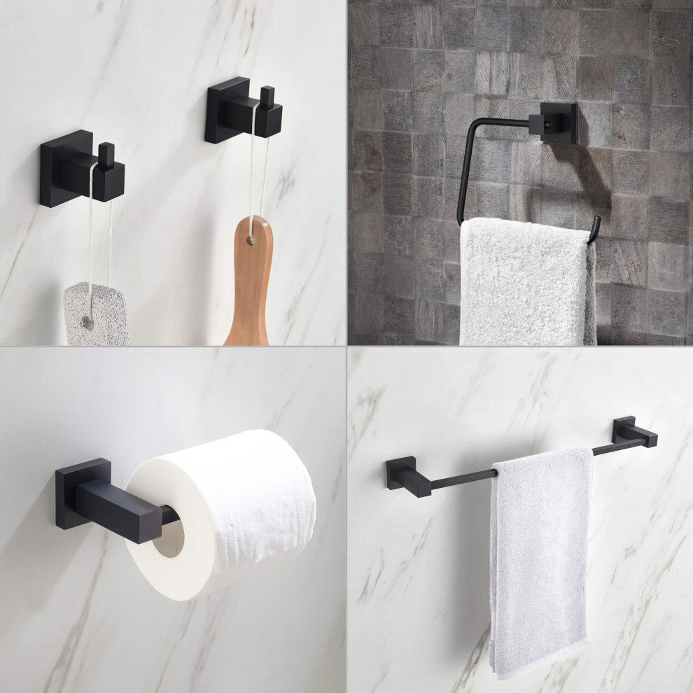 Cube 5-Piece Bathroom Hardware Set, Matte Black