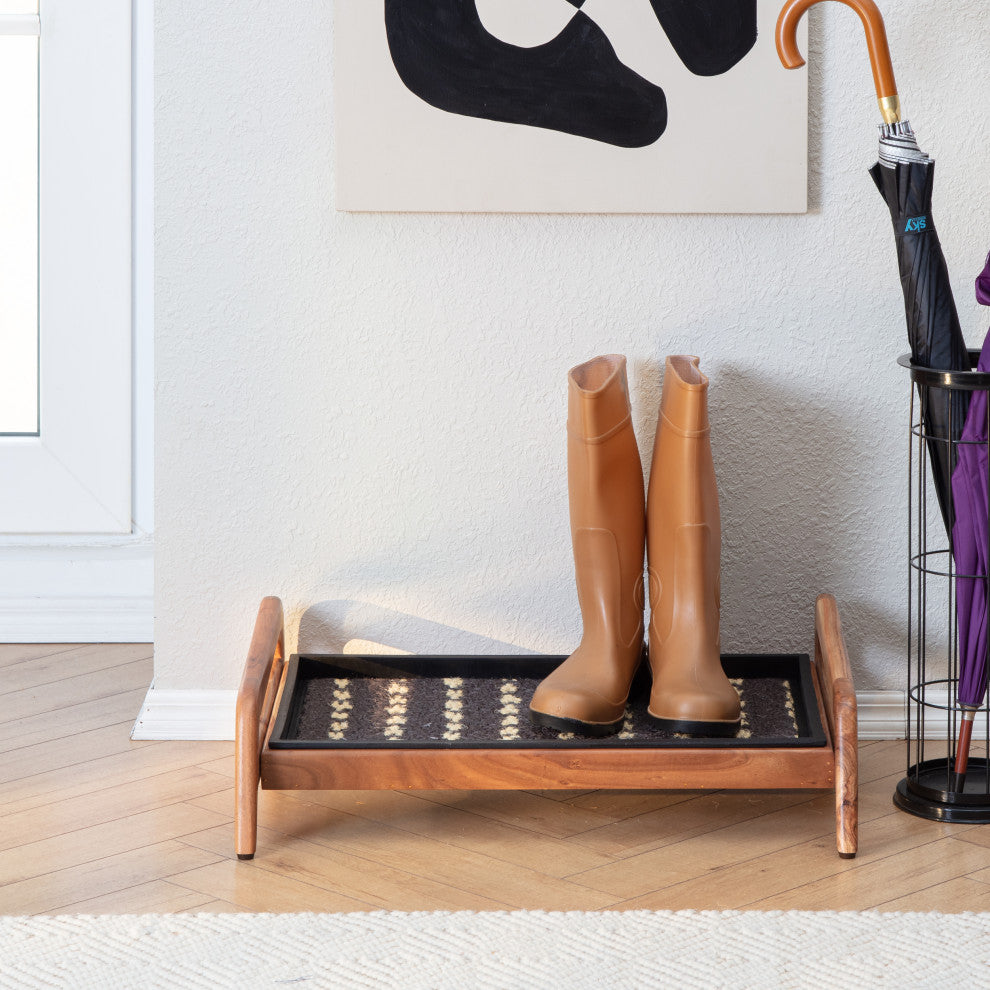 Single-Tier Natural Stand With 2-Pair Rubber Boot Tray Stevie and Paul