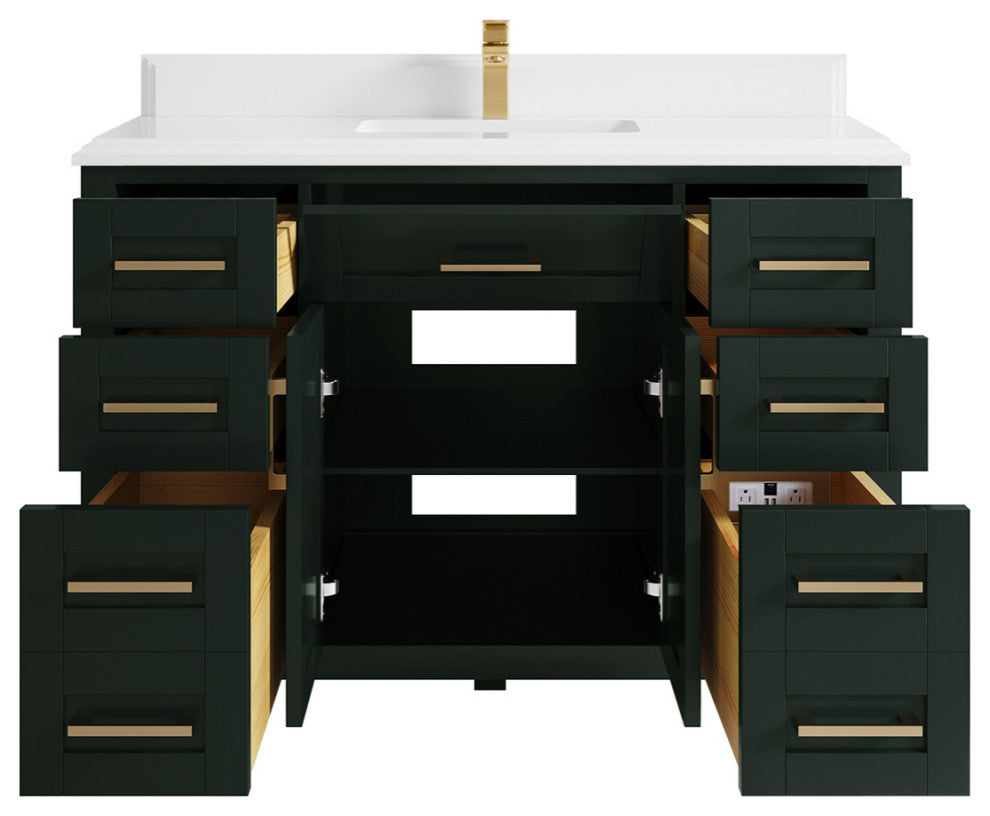 Cambridge 48 Single Sink Bath Vanity in Dark Forest Green 1.5" White Quartz