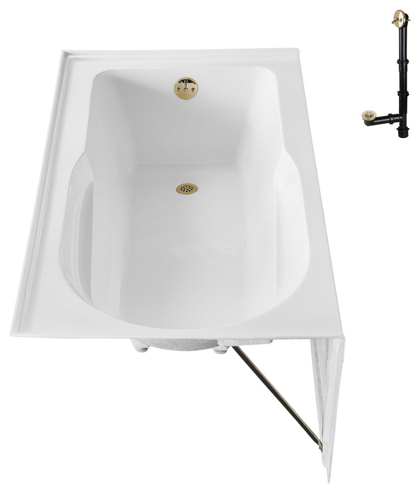 GA-309-20-PBR 60"x32" Acrylic Alcove Bathtub, Polished Brass Drain