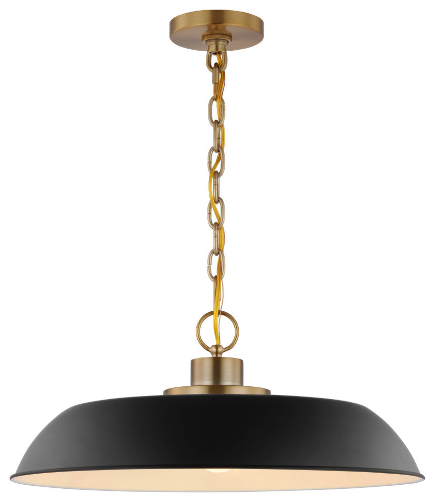 Colony 1-Light Medium Pendant, Matte Black With Burnished Brass
