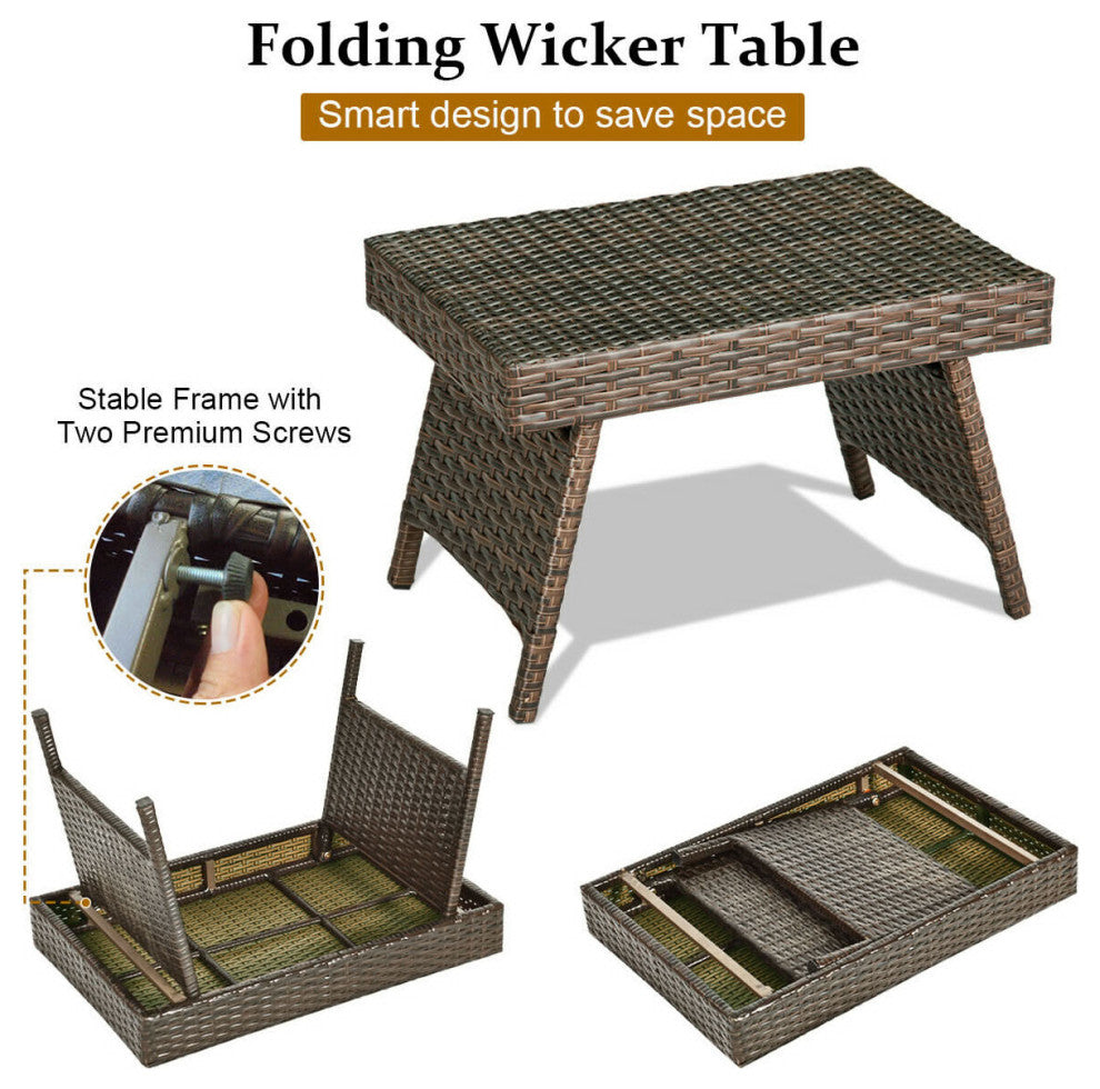 Costway Mix Brown Folding Rattan Side Coffee Table Garden Outdoor Furniture