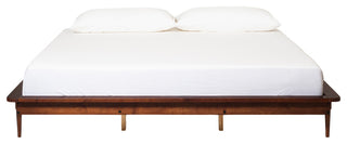 King Mid Century Modern Solid Wood Platform Bed - Walnut