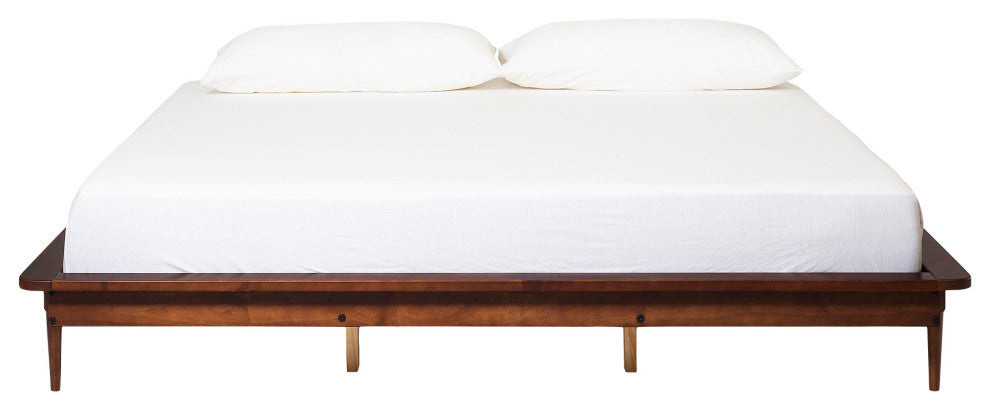 King Mid Century Modern Solid Wood Platform Bed - Walnut