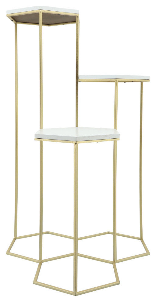 Metal, 3-layered Plant Stands, White/gold
