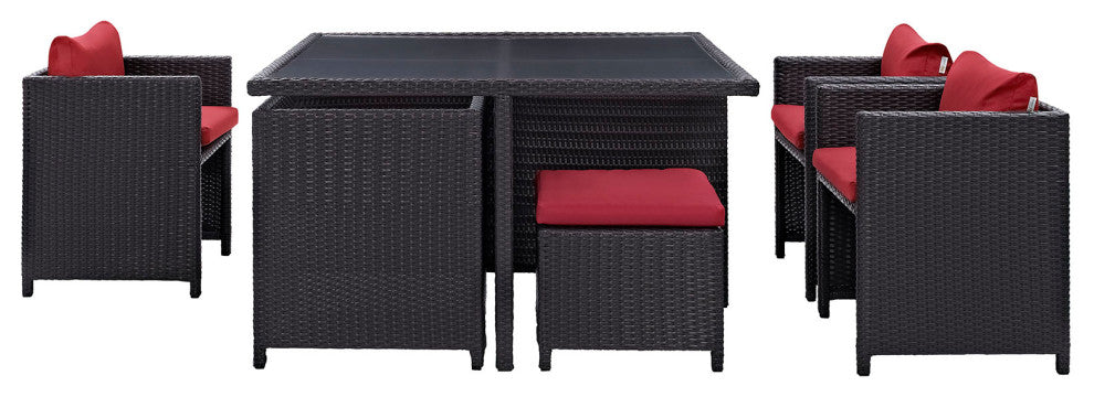 Espresso Red Inverse 9-Piece Outdoor Patio Dining Set