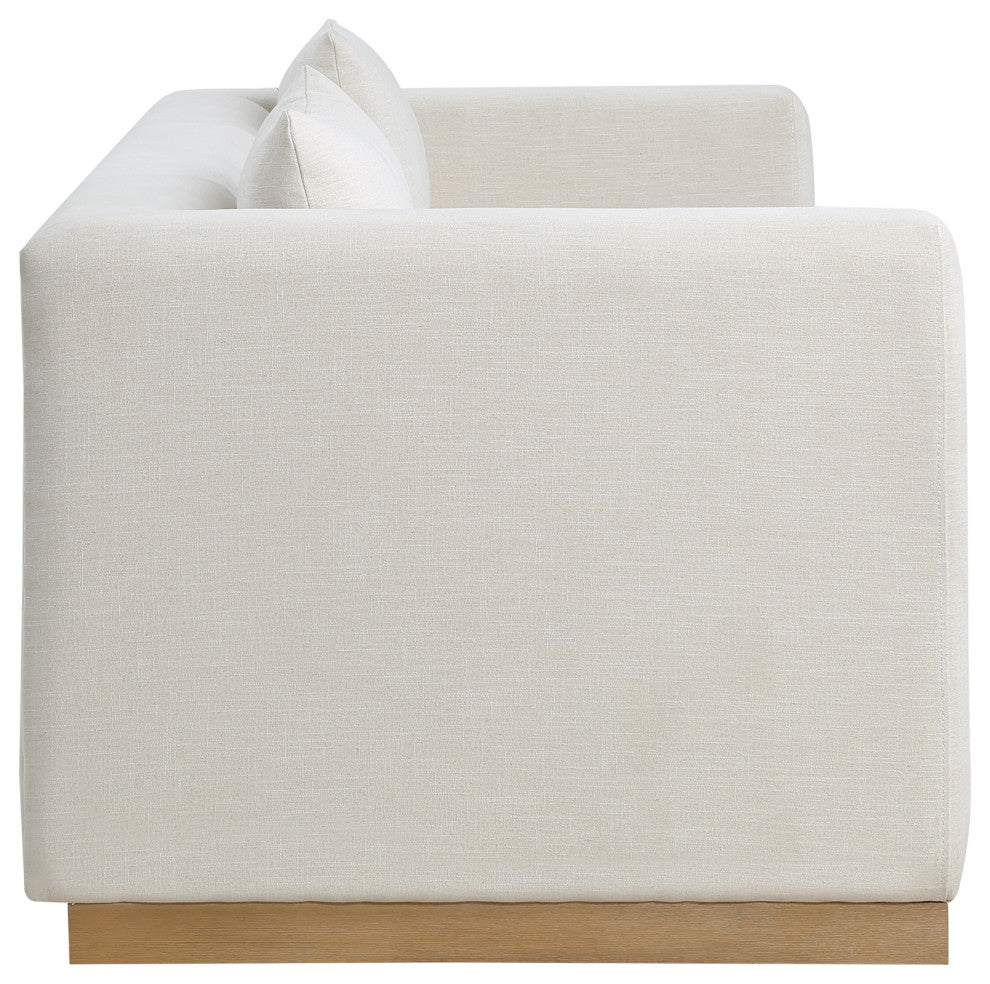 Alfie Linen Textured Fabric Upholstered Sofa, Cream