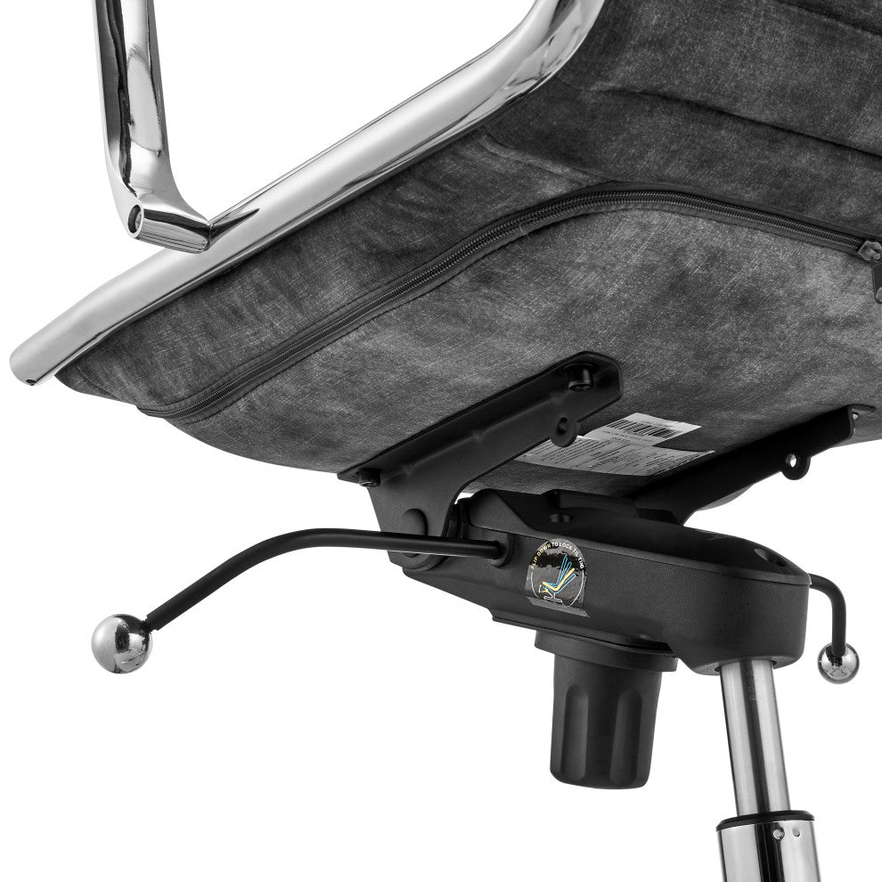 Dirk Low Back Office Chair, Gray Velvet With Chromed Steel Base