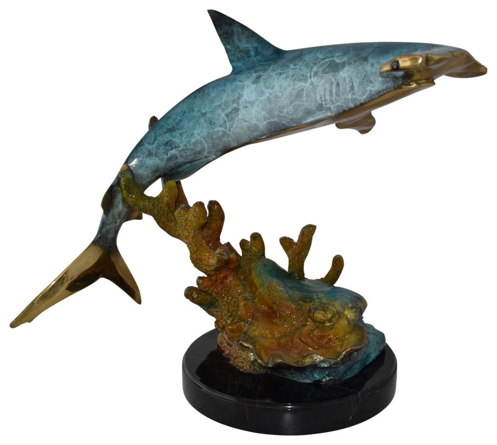 Hammer Shark swimming At Sea Bronze Statue Size: 23" x 12" x 19"H