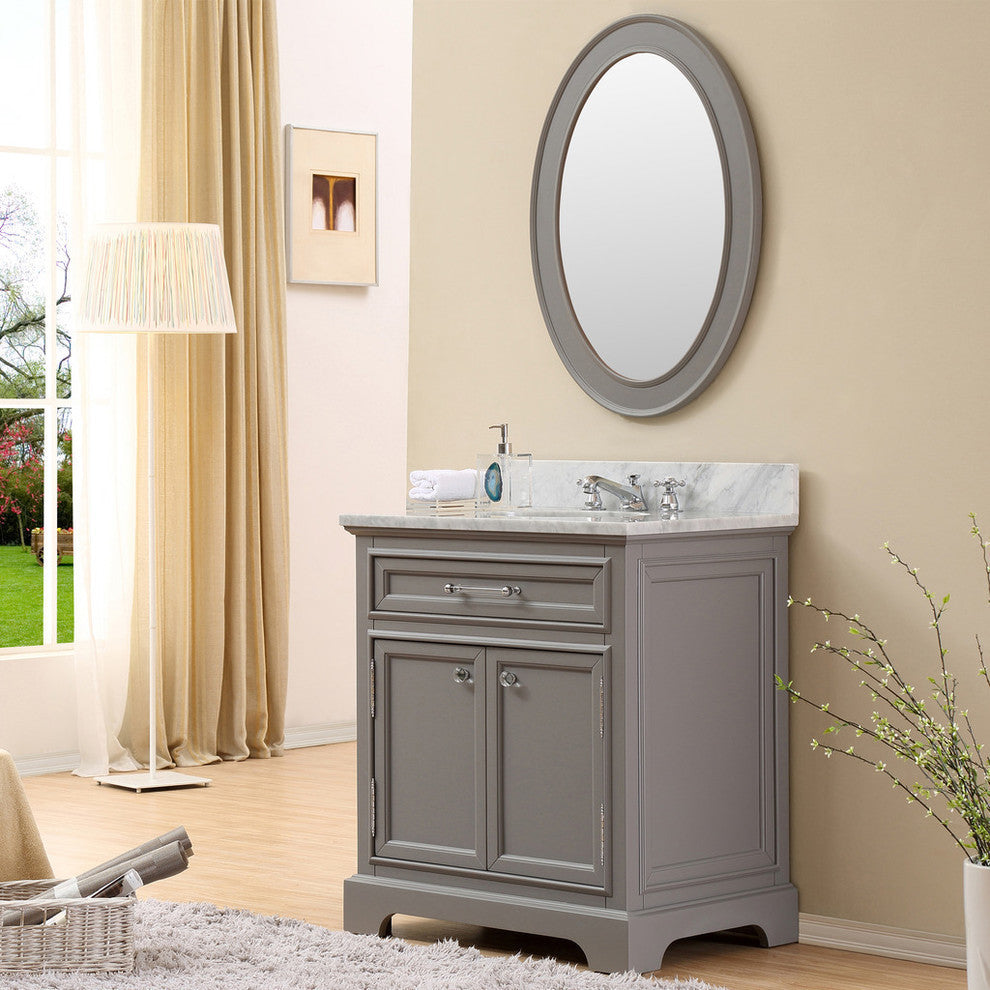 Derby Cashmere Bathroom Vanity, 30" Wide, No Mirror, No Faucet