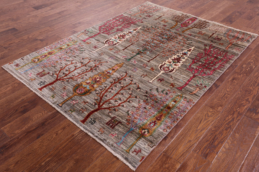 Tribal Persian Gabbeh Hand Knotted Rug 4' 10" X 6' 8" Q5306