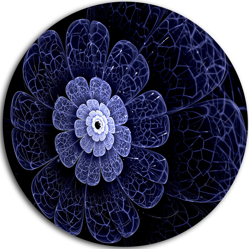 Glittering Bright Blue Fractal Flower, Floral Round Wall Art, 23"