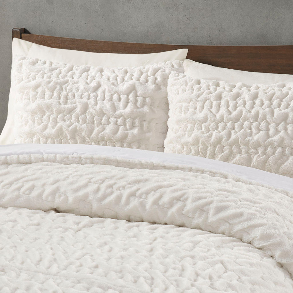 Madison Park Blair Ruched Fur Down Alternative Comforter Set, Ivory