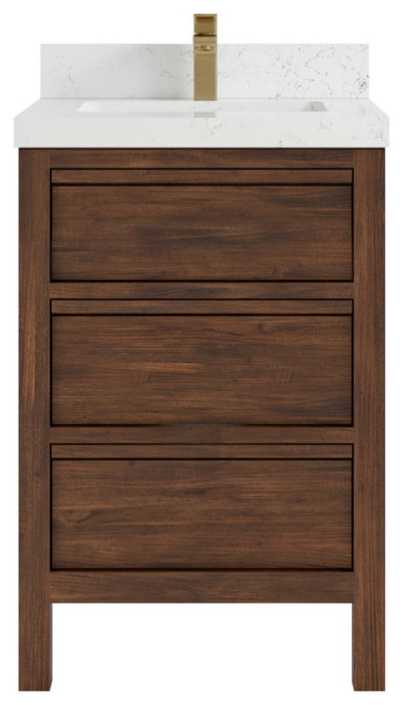 Elizabeth 24 Single Sink Bath Vanity in Dark Walnut Teak 2" Empira Quartz