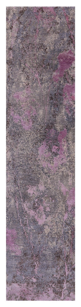 2' 4" X 10' 3" Runner Hand Knotted Wool and Silk Abstract Rug Q9070