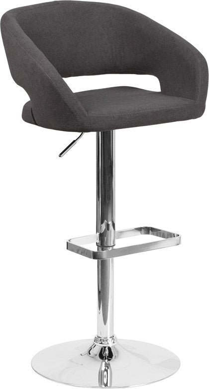 Contemporary Charcoal Fabric Adjustable Barstool With Chrome Base