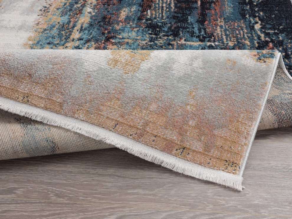 Abani Azure Collection AZR140A Contemporary Skyline Teal Beige Area Rug