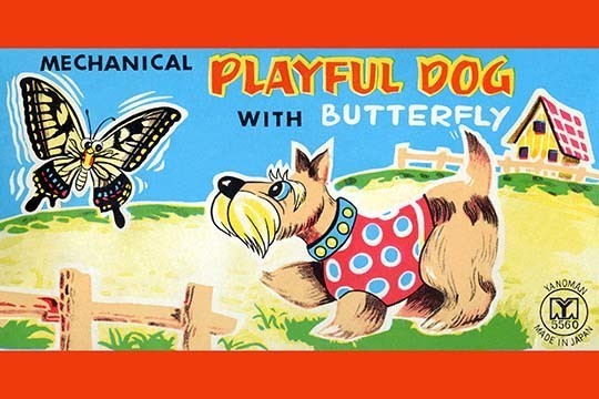 Playful Dog with Butterfly - Gallery Wrapped Canvas Art 28" x 42"