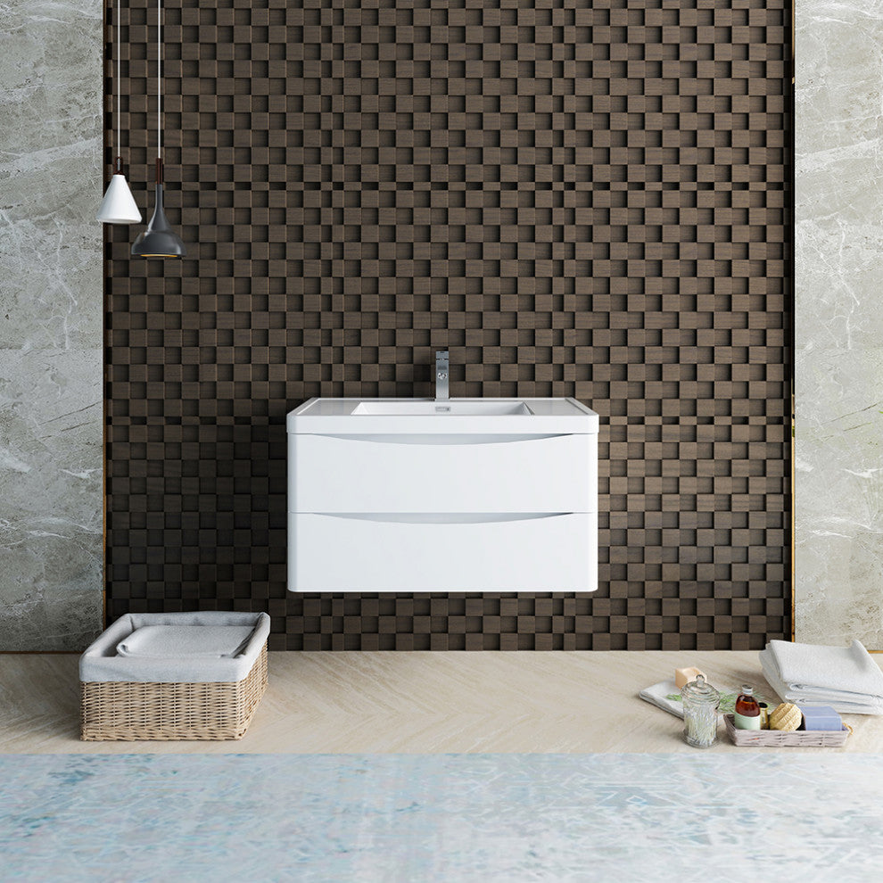 Fresca Tuscany 36" Gloss White Wall Hung Cabinet With Integrated Sink