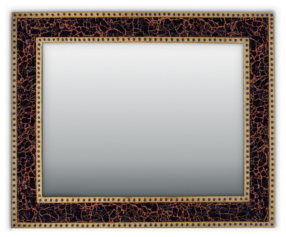 Crackled Glass Decorative Wall Mirror, 30"x24", Mahogany Brown