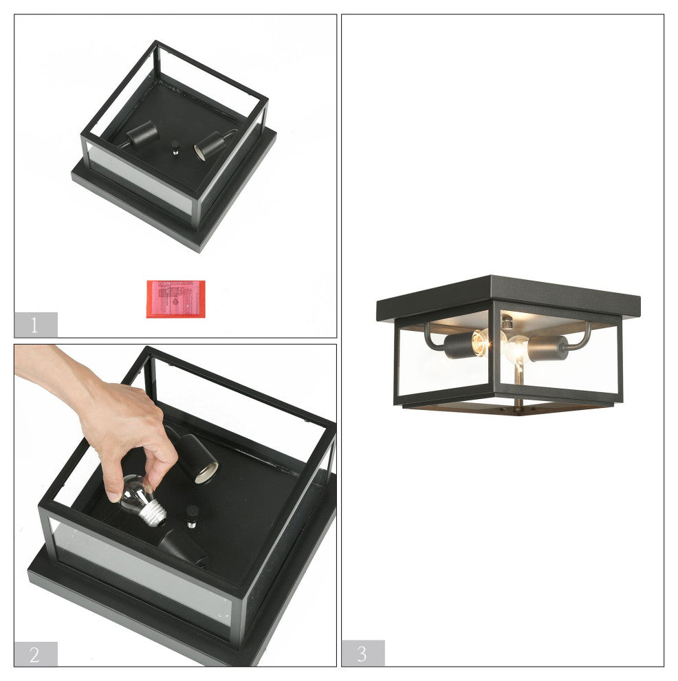 LNC 2-Light 11" Matte Black Square Modern/Contemporary LED Flush Mount Light