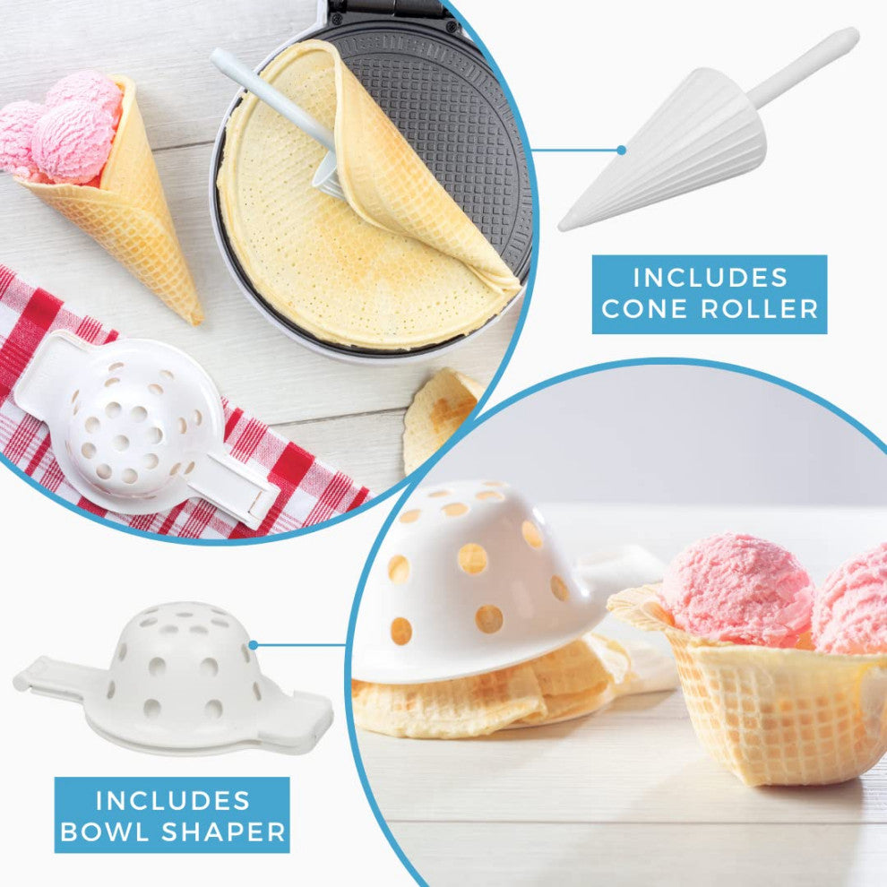 Waffle Cone and Bowl Maker for Homemade Ice Cream Cones - Includes Shaper Roller