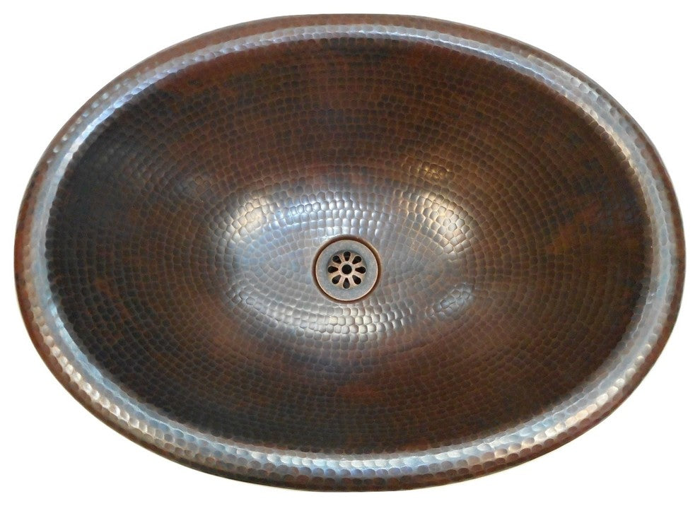 Oval 19" Copper Drop In Bathroom Sink Daisy Drain Included
