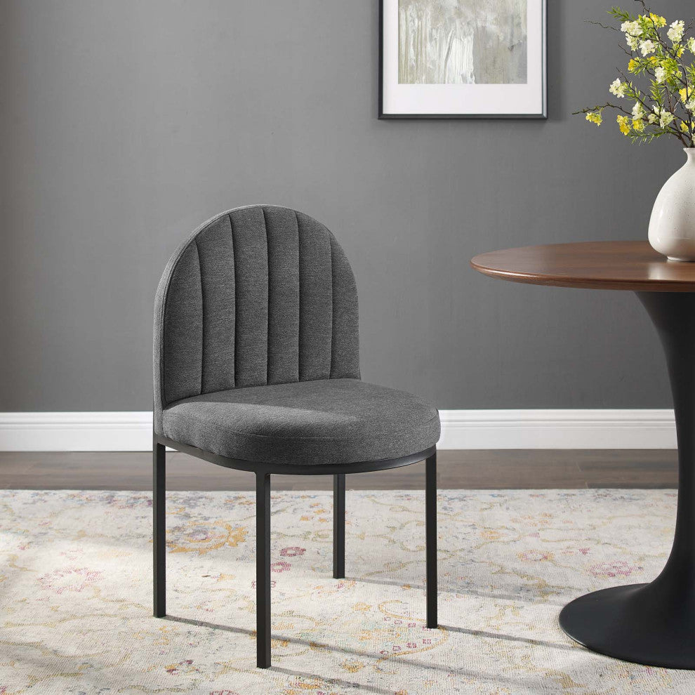 Tufted Side Dining Chair, Fabric, Black Gray, Modern, Bistro Restaurant