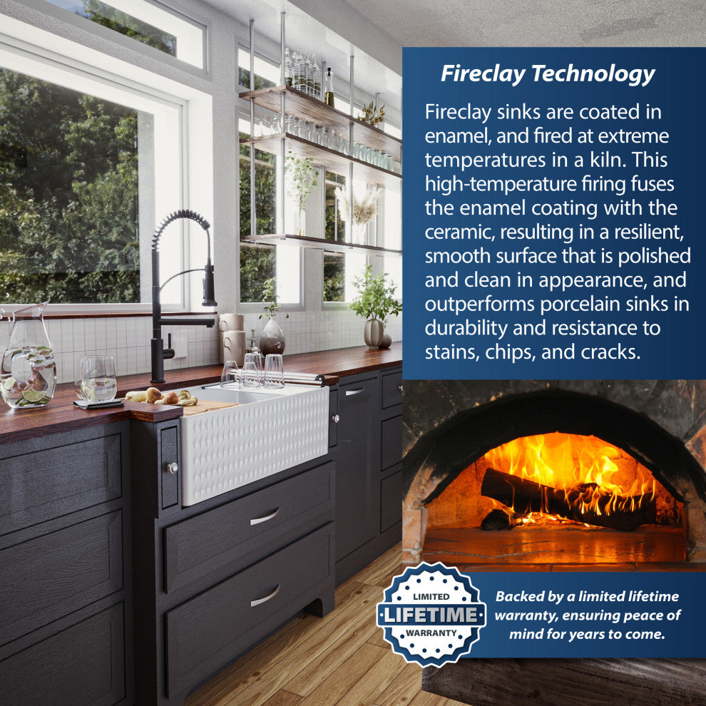 Karran 33 in. Single Bowl Workstation Fireclay Sink with Reversible Apron, White