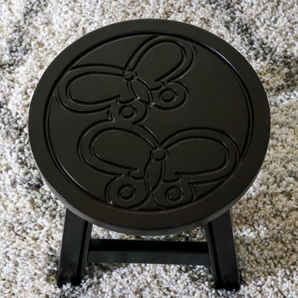 DTY Indoor Living Fairplay Carved Wooden Step Stool, Espresso, Butterflies