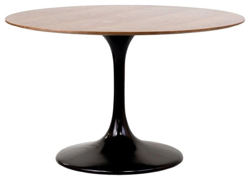 Modern Black Tulip 48" Round Walnut Dining Table
