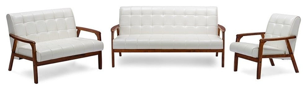 Baxton Studio Mid-Century Masterpieces 3 Pieces Living Room Set, White