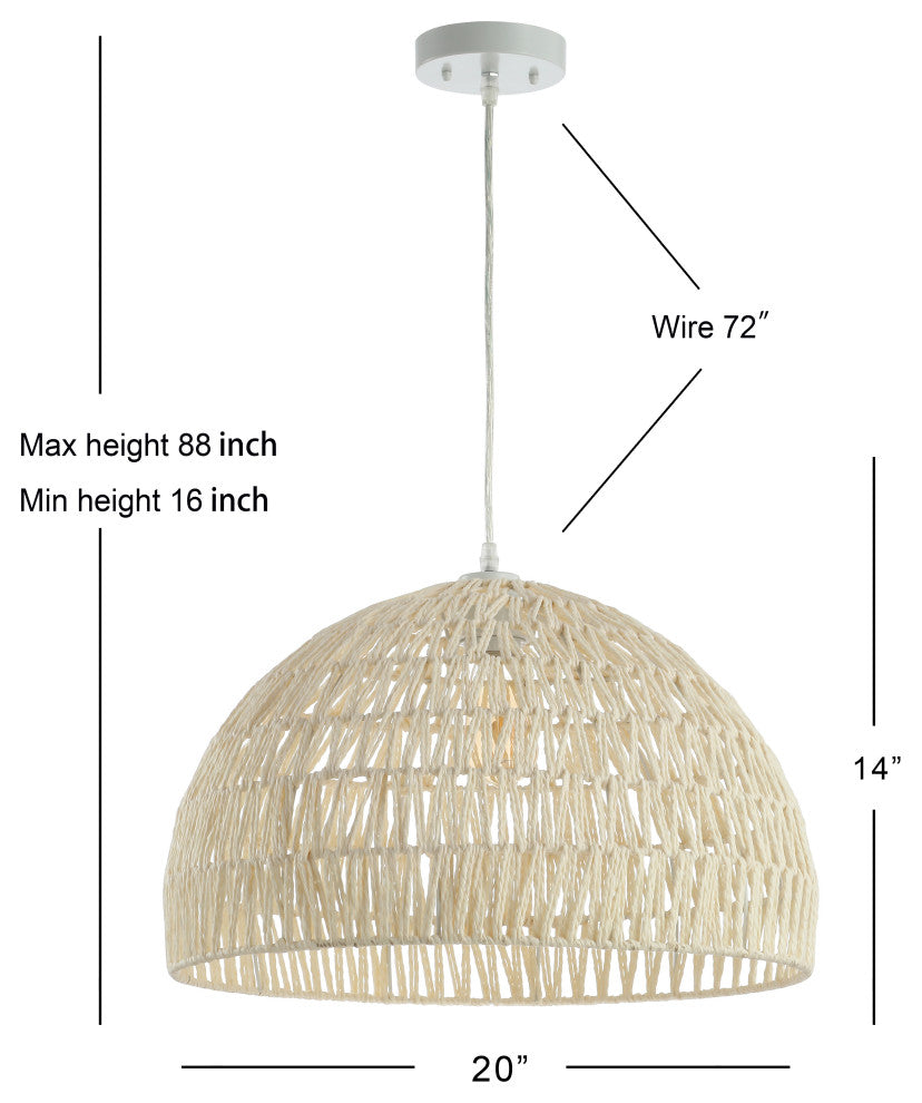 Campana 1-Light Bohemian Modern Woven Rattan/Iron LED Pendant, Cream