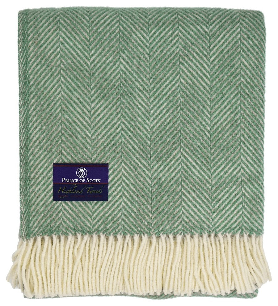 Highland Tweed Herringbone Pure New Wool Throw, Mint