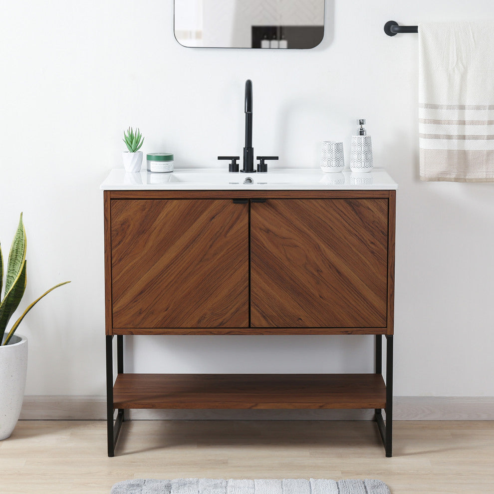 Juhl Chevron-Front 2-Shelf Bath Vanity Cabinet Only, Sink Basin Not Included