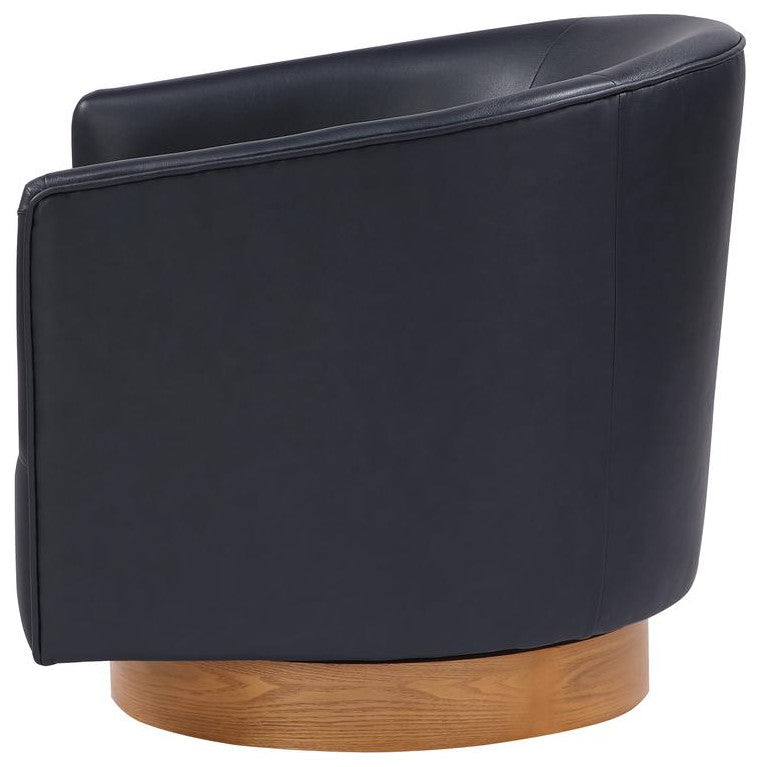 Irving Midnight Blue Faux Leather Wood Base Barrel Swivel Chair