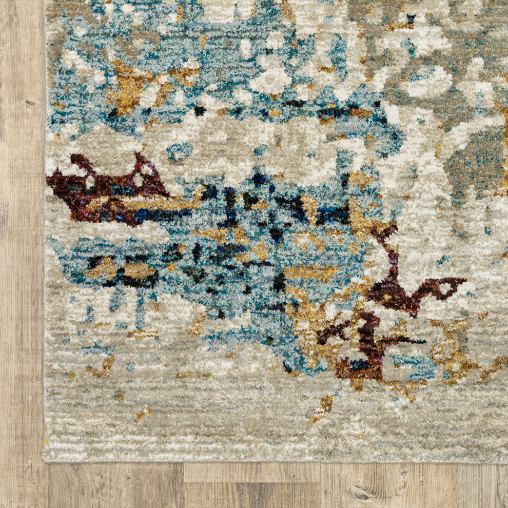 Elements Marbled Patina Beige/Blue Area Rug, 1'10"x3'2"