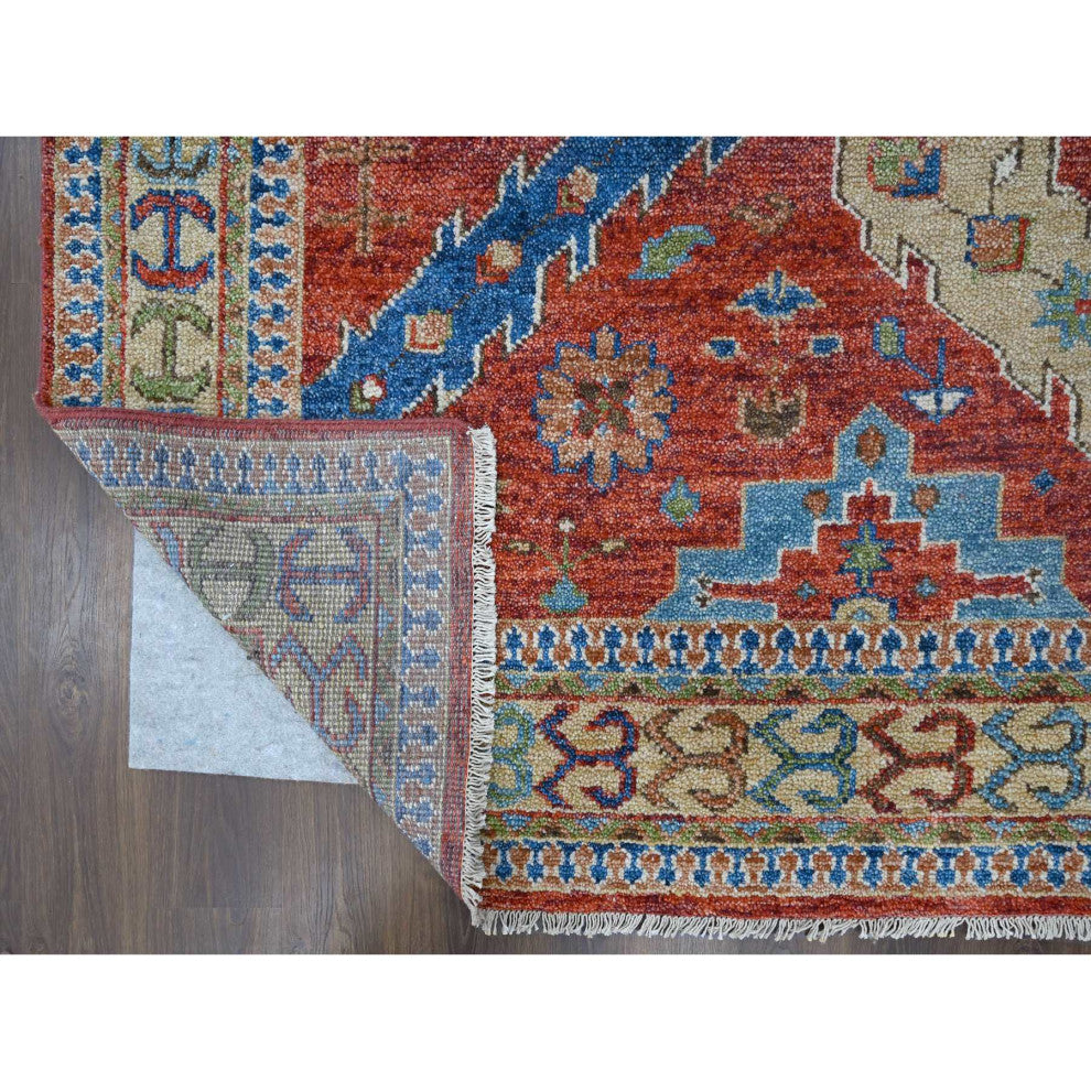 Red Heriz With All Over Design Soft Wool Hand Knotted Oversized Rug, 12'x14'10"