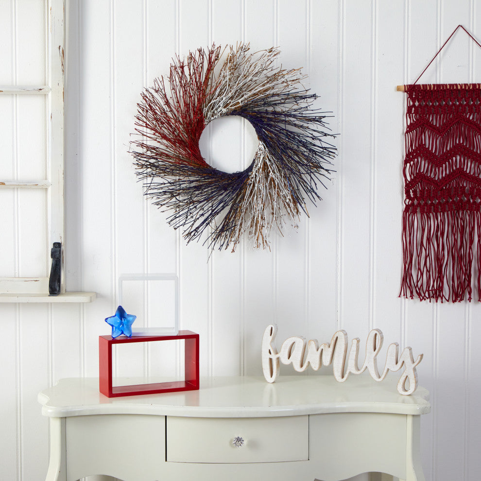 Nearly Natural W1214 24 Americana Twig Wreath Red White and Blue