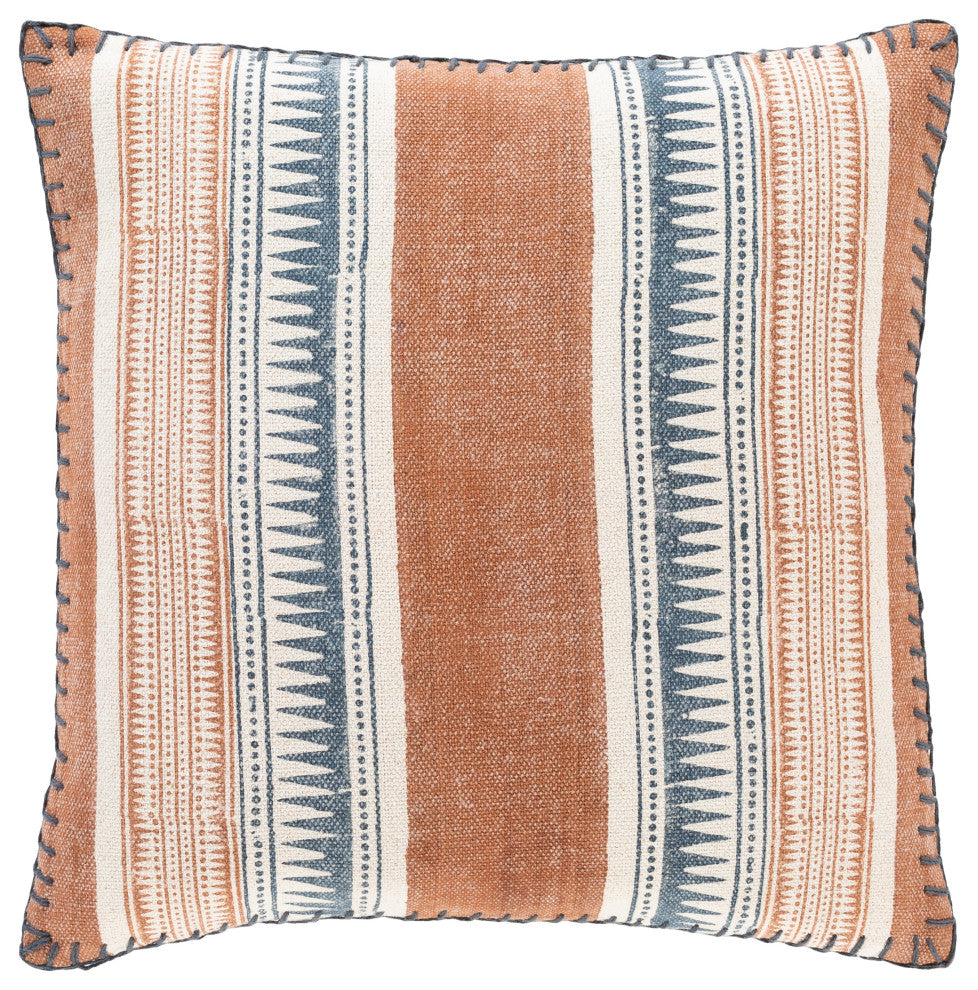Surya Zendaya ZEN-002 20"x20" Pillow Cover, Blue/Khaki/Burnt Orange