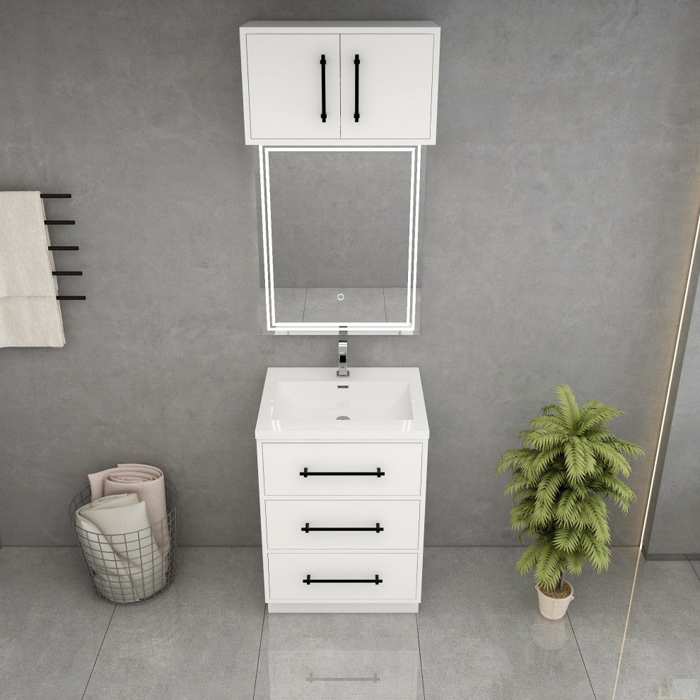 Victoria 24" Solid Wood Bath Vanity, Overhead Cabinet, Glossy White