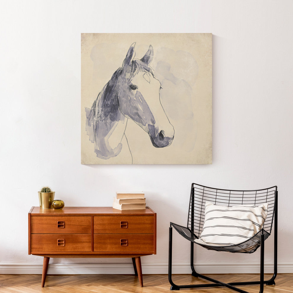 Navy Horse Sketch 30x30 Canvas Wall Art