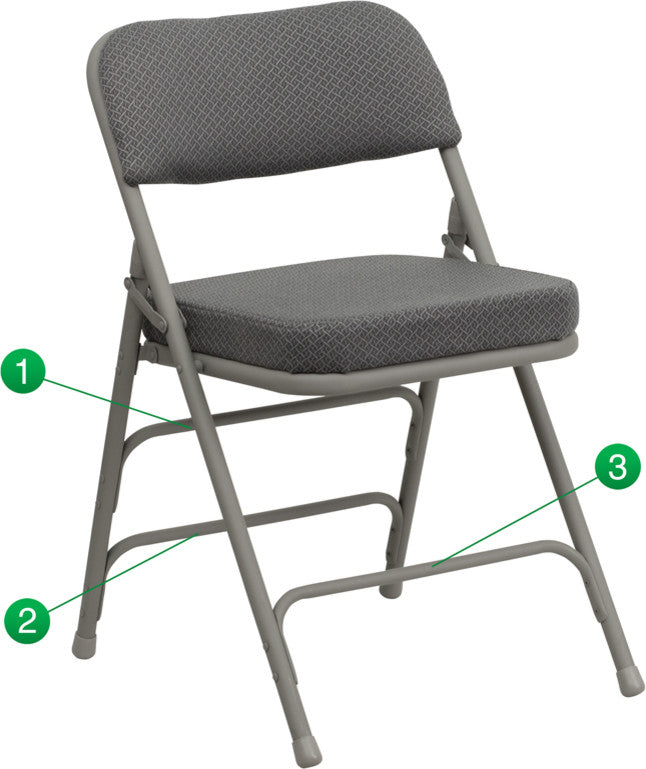 Premium Curved Triple Braced Gray Fabric Metal Folding Chair