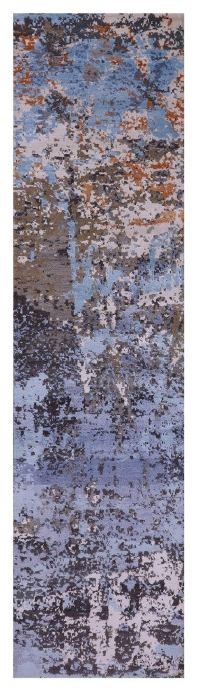 2' 7" X 10' 3" Hand Knotted Wool and Silk Abstract Runner Rug Q9428