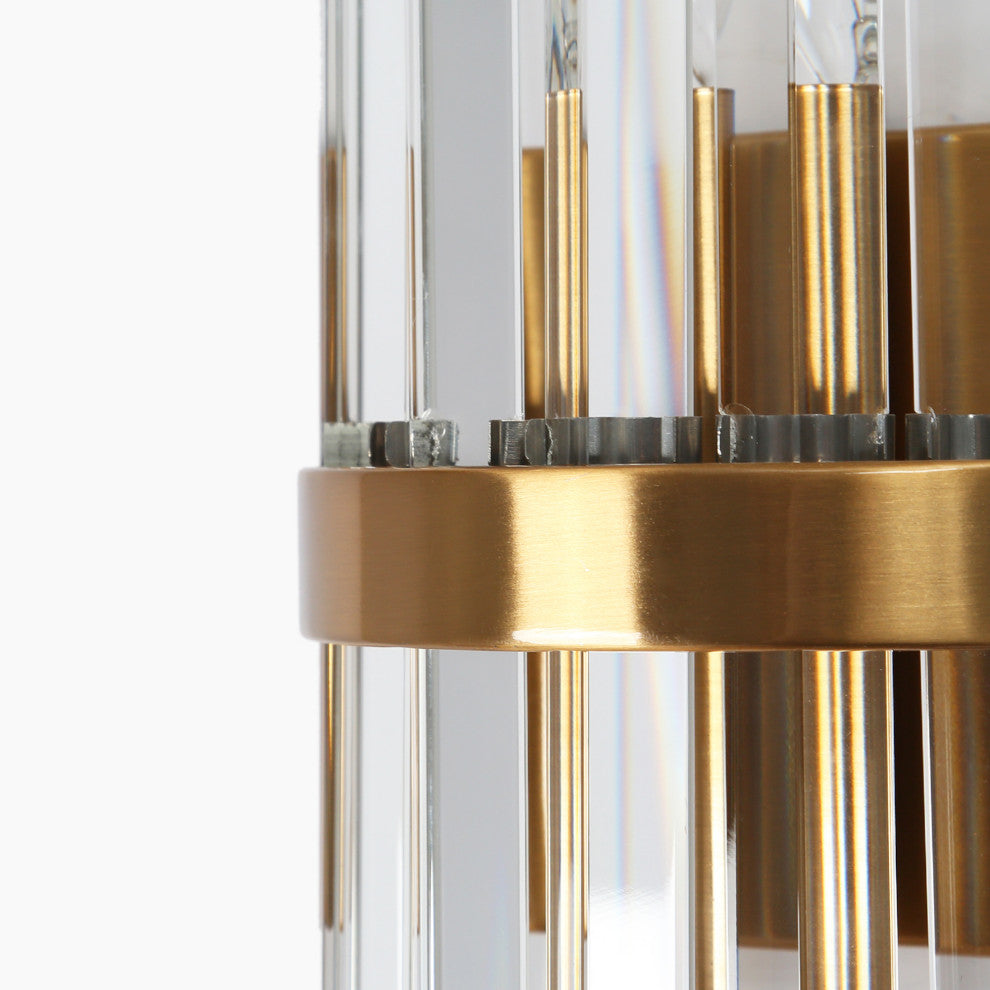 LNC 2-Light 6" Modern Brass Crystal Glass Wall Sconce, Vertical Prism Design