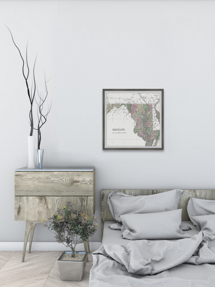 "Maryland Colored Map" Framed Painting Print, 18x18