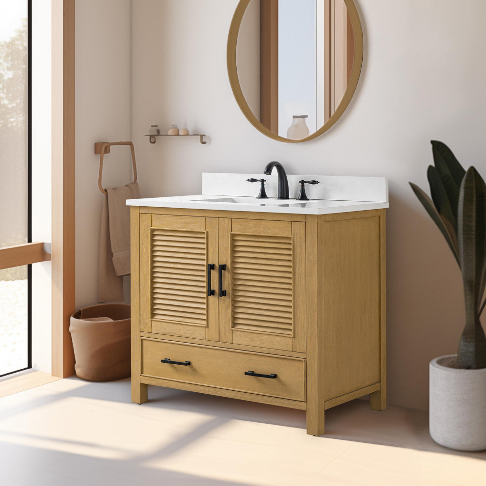 Estate Double Sink Bathroom Vanity Modular Set, Oak, 36", Single Sink