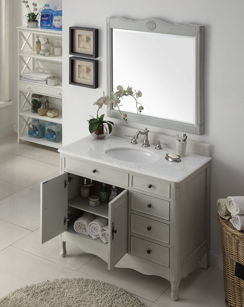 38 Inch Distressed Gray Cottage Style Daleville Bathroom Sink Vanity, Add Mirror No Faucet
