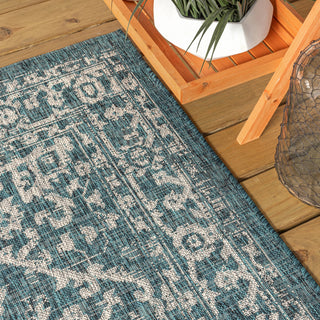 Malta Boho Medallion Textured Weave Indoor/Outdoor, Teal/Gray, 3x5